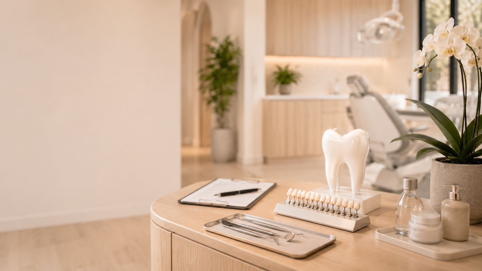 Instruments on the front desk at Cymru Dental
