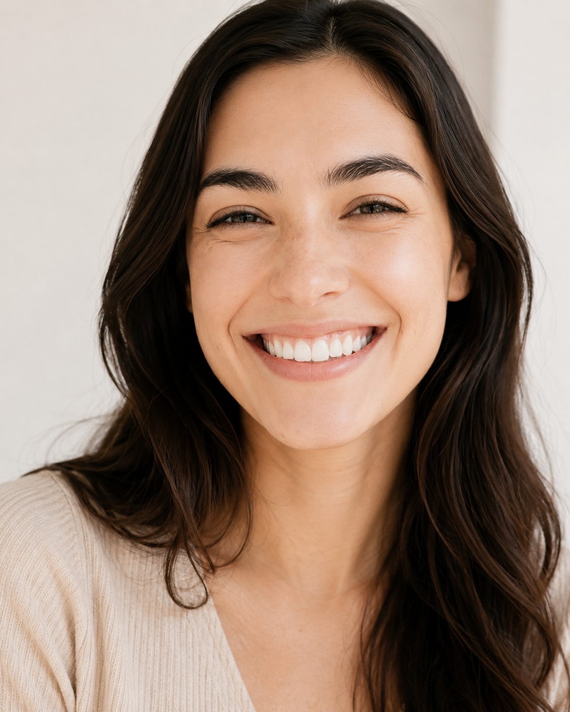A woman smiling